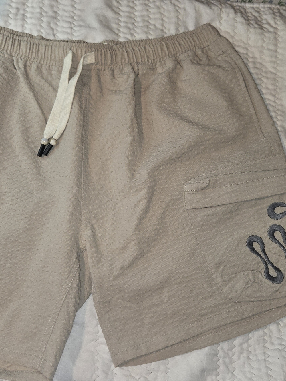 Honor The Gift Beige Textured Drawstring Cargo Shorts
